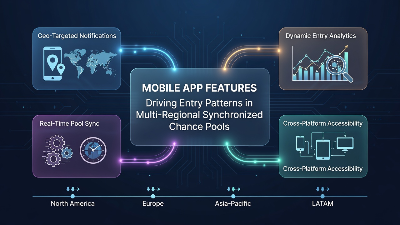 Analytics dashboard displaying entry patterns and synchronization metrics for chance pools across regions