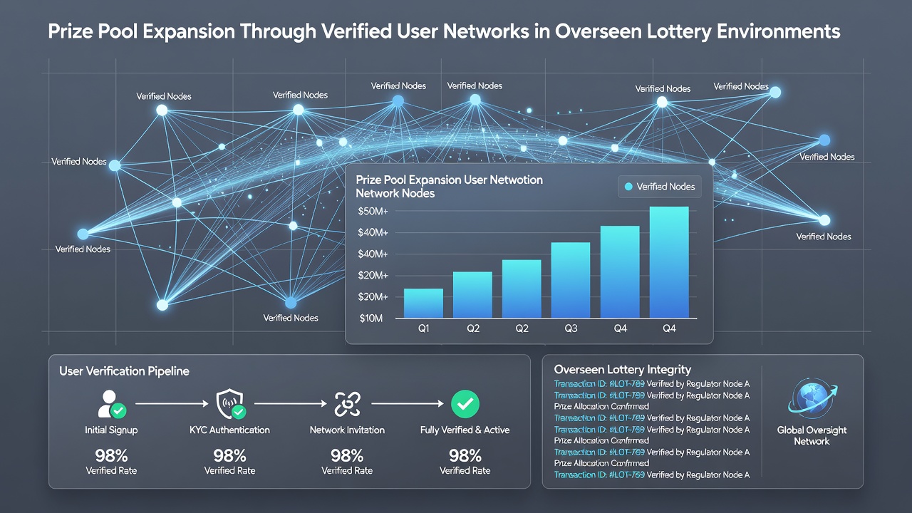 Growth charts showing prize pool expansion linked to verified user participation in lottery networks