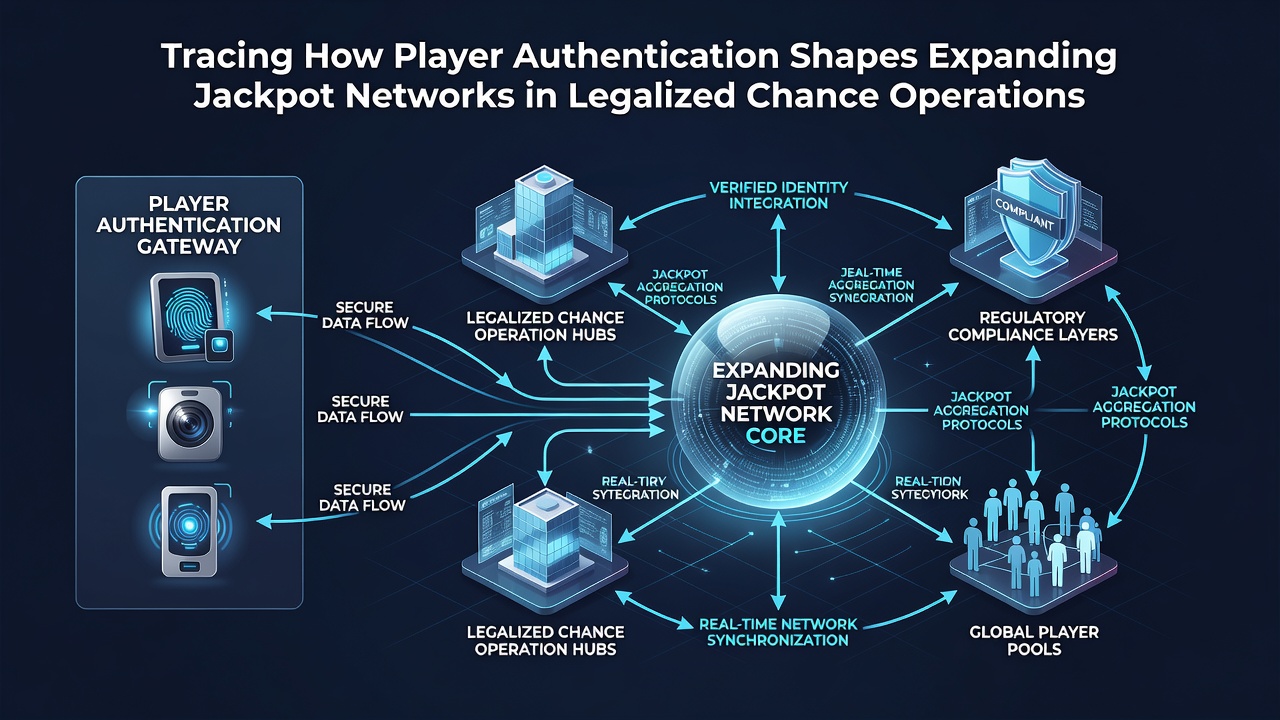 Network diagram showing authenticated player connections across multiple legalized gaming sites